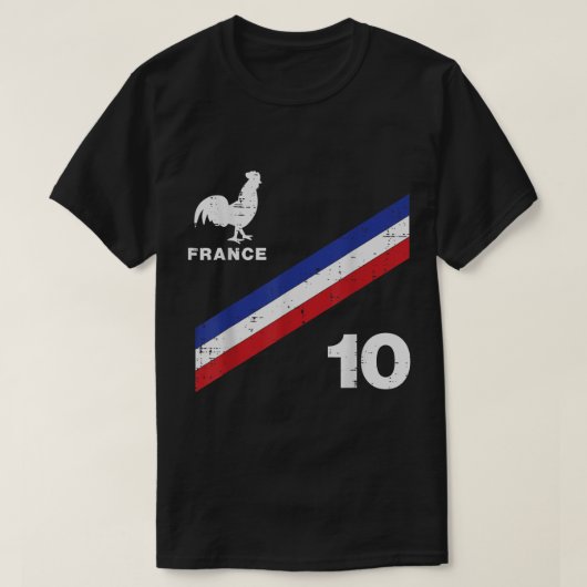 フランス国旗のルースター第10位サッカーファンの男女性 Tシャツ (デザイン正面)