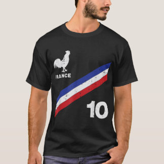 フランス国旗のルースター第10位サッカーファンの男女性 Tシャツ