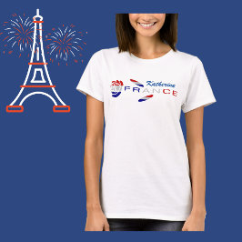 フランス国旗のローズがプリントされた女性用Tシャツ Tシャツ