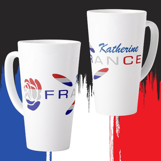 フランス国旗のローズパーソナライズ大型 カフェラテマグ