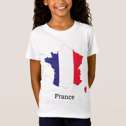 フランス国旗の地図おみやげデザイン Tシャツ (正面)