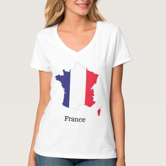 フランス国旗の地図おみやげデザイン Tシャツ (正面)