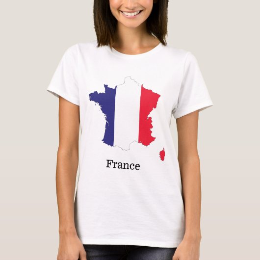 フランス国旗の地図おみやげデザイン Tシャツ (正面)
