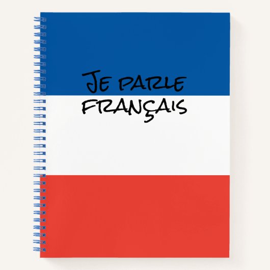 フランス国旗の色を使ったフランス語の言語デザイン ノートブック (正面)