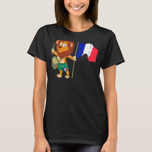 フランス国旗を持つライオン Tシャツ (正面)