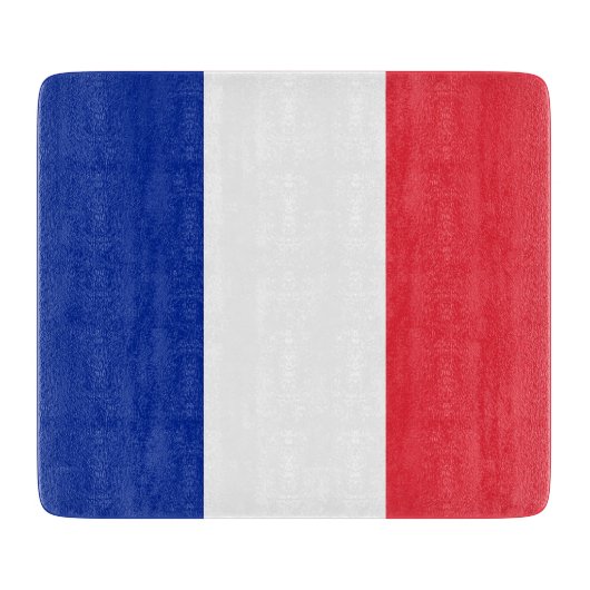 フランス国旗を持つ小さなガラス板 カッティングボード (正面)