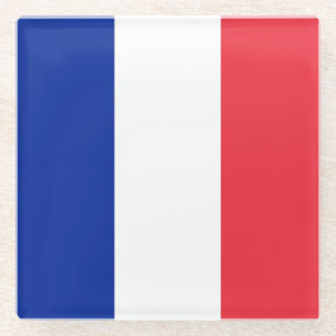 フランス国旗を掲げたガラスコアスター ガラスコースター