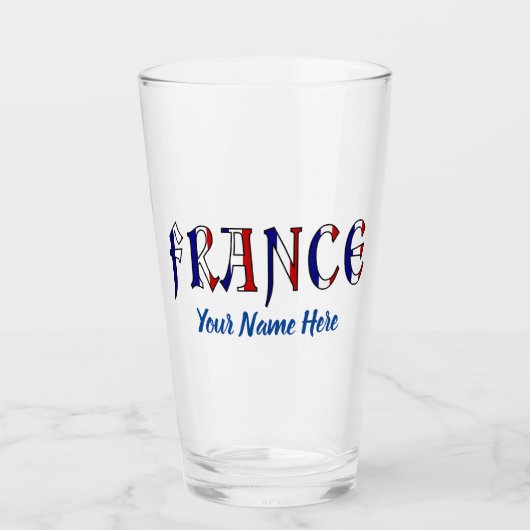 フランス国旗カラーのパーソナライズドドリンク タンブラーグラス (正面)