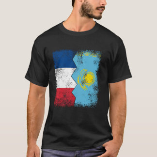 フランス国旗ハーフカザフフランスのルーツV Tシャツ