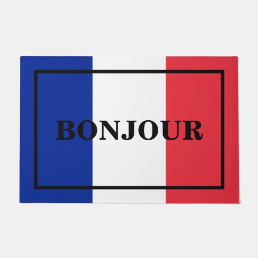 フランス国旗文字デザインにカスタマイズ可能なボンジュール ドアマット (正面)