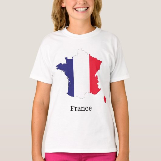 フランス地図のお土産デザイン フランス国旗をモチーフにしたもの Tシャツ (正面)