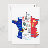 フランス地図の名所観光スポット ポストカード (正面/裏面)