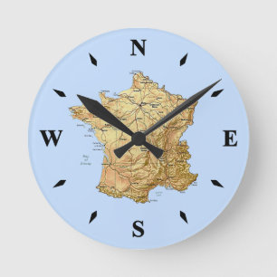 フランス地図の時計 ラウンド壁時計