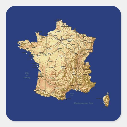 フランス地図ステッカー スクエアシール (正面)