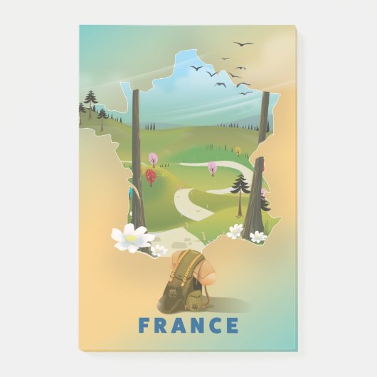 フランス地図ビンテージ旅行ポスター ポストイット (正面)
