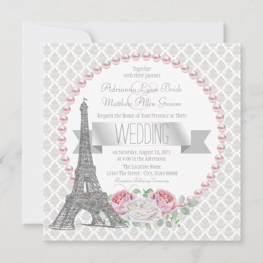 フランス地方パリのウェディング 招待状 (正面)