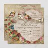 フランス市場モダンレトロ雑貨 鳥さんのお誕生日パーティー 招待状 (正面/裏面)