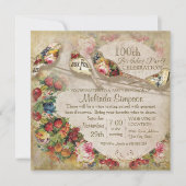 フランス市場 モダン ヴィンテージ 鳥の誕生日パーティー 招待状 (正面)