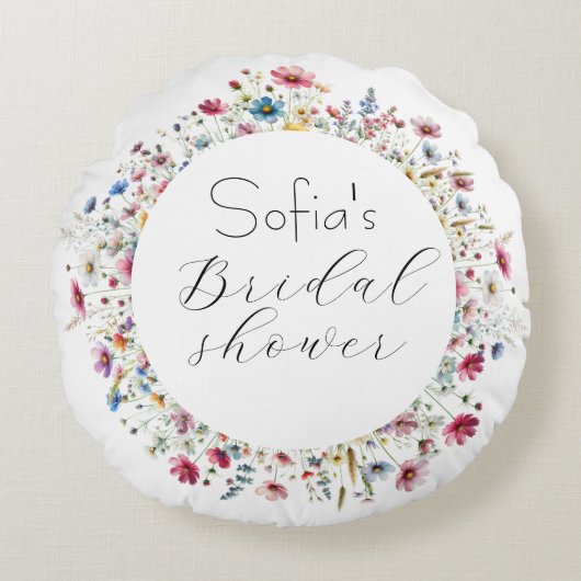 フランス庭園パーティーの花のような優雅なタイポグラフィー ラウンドクッション (正面)