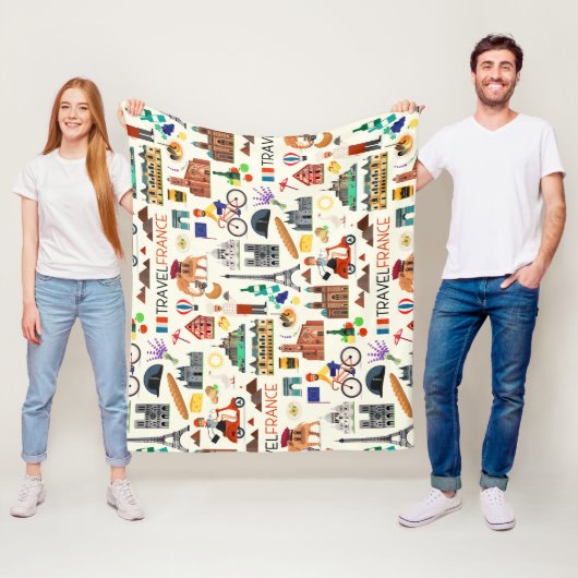 フランス旅行アイコンデザイン フリースブランケット (インサイチュ)