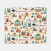 フランス旅行アイコンデザイン フリースブランケット (正面(横))