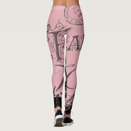 フランス旅行シックなピンクヴィンテージパリエッフェルタワー レギンス (裏面)