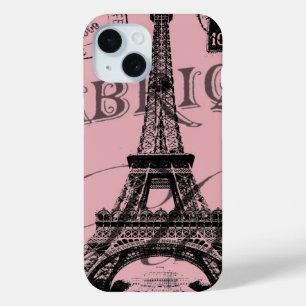 フランス旅行シックなピンクヴィンテージパリエッフェルタワー iPhone 15ケース