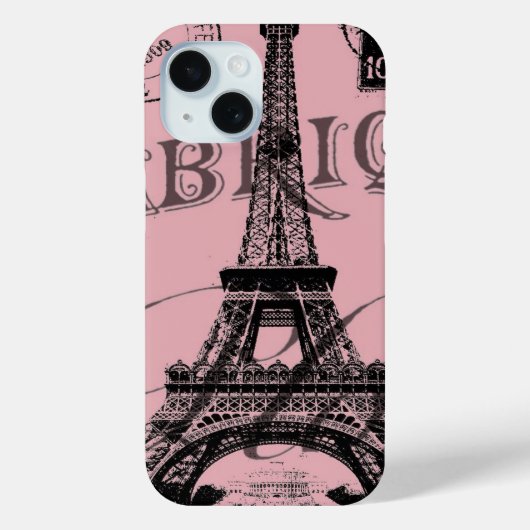 フランス旅行シックなピンクヴィンテージパリエッフェルタワー Case-Mate iPhoneケース (裏面)