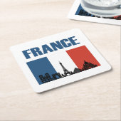 フランス旅行 – パリシティスカイラインフランスの国旗 スクエアペーパーコースター (アングル)
