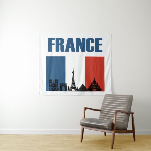 フランス旅行 – パリシティスカイラインフランスの国旗 タペストリー (インサイチュ(横))