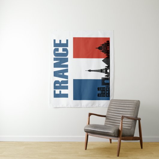 フランス旅行 – パリシティスカイラインフランスの国旗 タペストリー (インサイチュ)