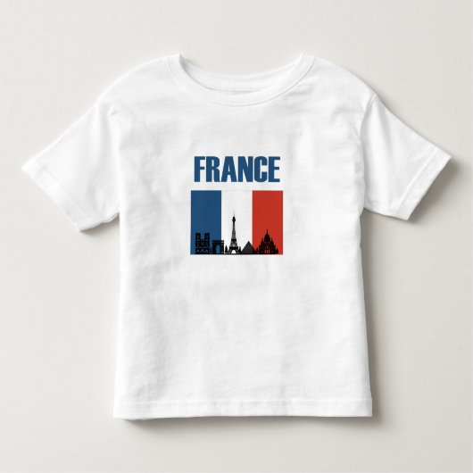 フランス旅行 – パリシティスカイラインフランスの国旗 トドラーTシャツ (正面)