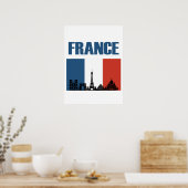フランス旅行 – パリシティスカイラインフランスの国旗 ポスター (キッチン)