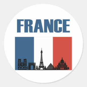 フランス旅行 – パリシティスカイラインフランスの国旗 ラウンドシール