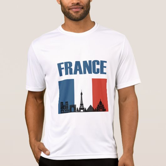 フランス旅行 – パリシティスカイラインフランスの国旗 Tシャツ (正面)