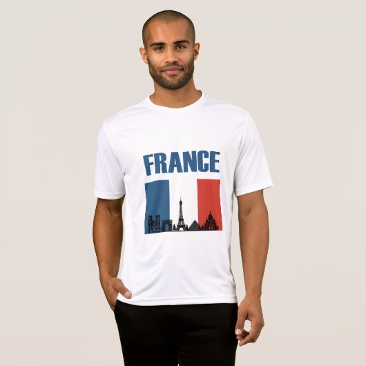フランス旅行 – パリシティスカイラインフランスの国旗 Tシャツ (正面フル)