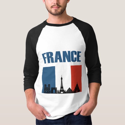 フランス旅行 – パリシティスカイラインフランスの国旗 Tシャツ (正面)