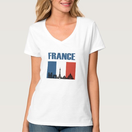 フランス旅行 – パリシティスカイラインフランスの国旗 Tシャツ (正面)