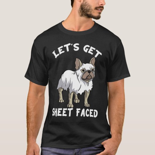 フランス犬の幽霊取得シーツはブルドッグフランスのに直面 Tシャツ (正面)