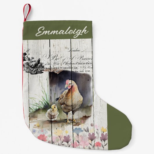 フランス田舎の花柄プリマス・ロック・チキン スモールクリスマスストッキング (正面)