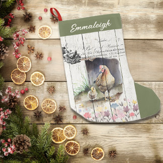 フランス田舎の花柄プリマス・ロック・チキン スモールクリスマスストッキング