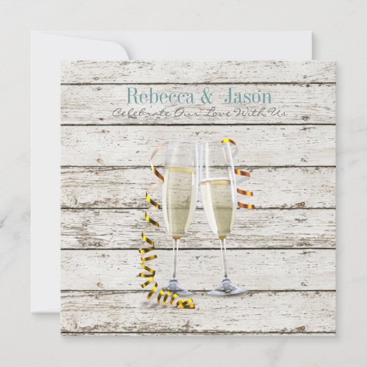 フランス田舎風の白塗り木製シャンパンフルート 招待状 (正面)