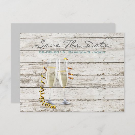 フランス田舎風の白塗り木製シャンパンフルート 案内ポストカード (正面/裏面)