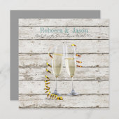 フランス田舎風の白塗り木製シャンパンフレーム 招待状 (正面/裏面)