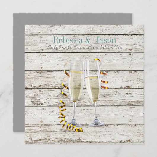 フランス田舎風の白塗り木製シャンパンフレーム 招待状 (正面/裏面)