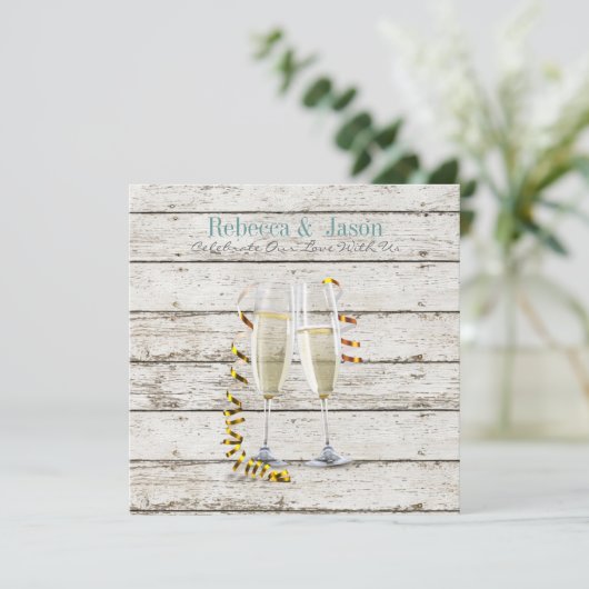 フランス田舎風の白塗り木製シャンパンフレーム 招待状 (スタンド正面)