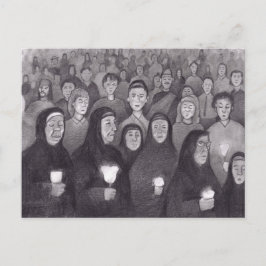 フランス祈のルルドでロウソクの光で ポストカード