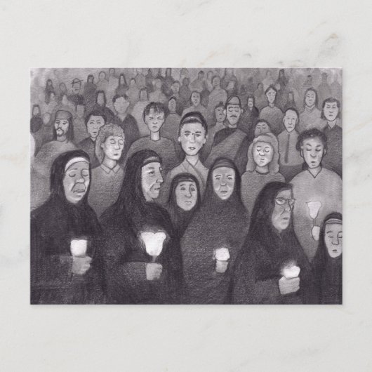 フランス祈のルルドでロウソクの光で ポストカード (正面)