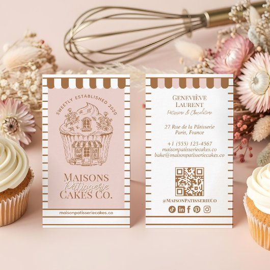 フランス製パン 手描き カップケーキ パイ生地 ケーキ ショップ 名刺