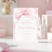 フランス製ピンクの花柄リボン ボヘミアンベビーシャワーガール 招待状